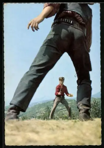 AK Szene aus Der Schatz im Silbersee nach Karl May, Fred nach der Verfolgung des Cornels