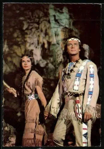 AK Karl May Film Winnetou 2. Teil, Schauspieler Pierre Brice und Karin Dor