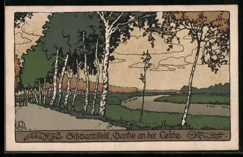 Steindruck-AK Schwarmstedt, Partie an der Leine