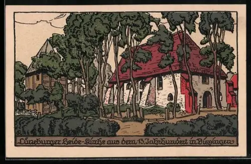 Steindruck-AK Bispingen, Lüneburger Heide-Kirche aus dem 13. Jahrhundert