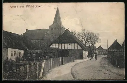 AK Kirchboitzen, Kirche und Dorfstrasse