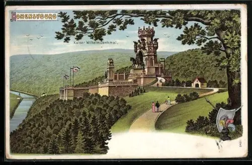 Lithographie Hohensyburg, Kaiser Wilhelm-Denkmal