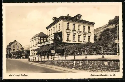 AK Assmannshausen a. Rh., Hotel Zwei Mohren, Inh. Emil Mäussnest