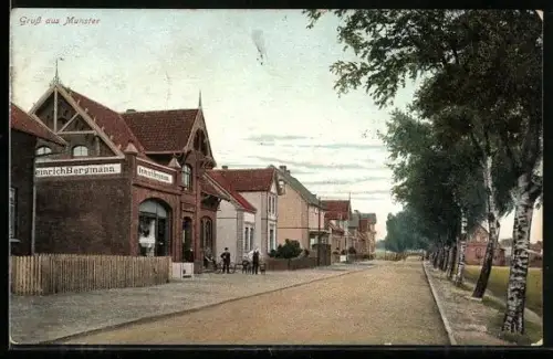 AK Munster, Gasthaus Heinrich Bergmann, Strassenansicht