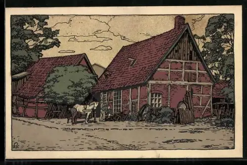 Steindruck-AK Fallingbostel, Alte Schmiede in Fallingbostel