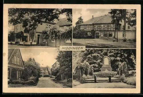 AK Hiddingen / Visselhövede, Dorfstrasse, Gasthaus, Kriegerdenkmal