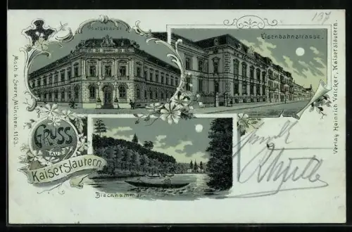 Mondschein-Lithographie Kaiserslautern, Postgebäude, Eisenbahnstrasse, Blechhammer