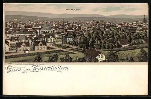 Lithographie Kaiserslautern, Teilansicht mit Strassenpartie