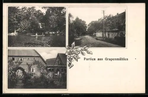 AK Grapenmühlen, Mühlenteich, Strassenpartie, Ortspartie