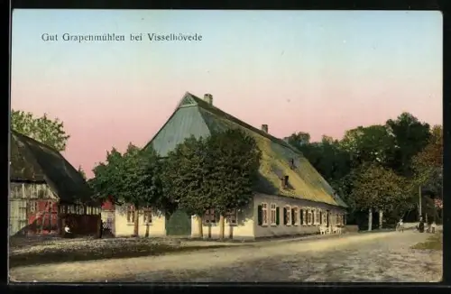 Goldfenster-AK Visselhövede, Gut Grapenmühlen mit leuchtenden Fenstern