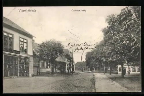 AK Visselhövede, Grossestrasse mit Geschäft von Th. Fischer