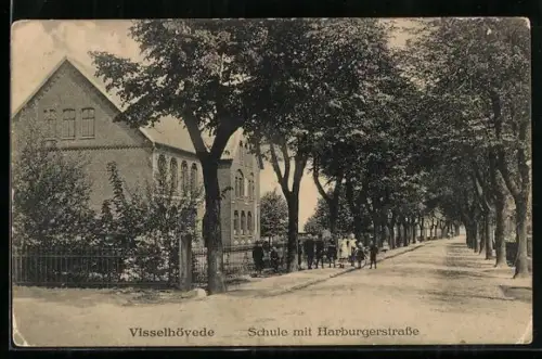 AK Visselhövede, Schule mit Harburgerstrasse
