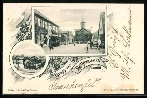 AK Rethem a. d. Aller, Kuh steht in der Aller, Ortspartie