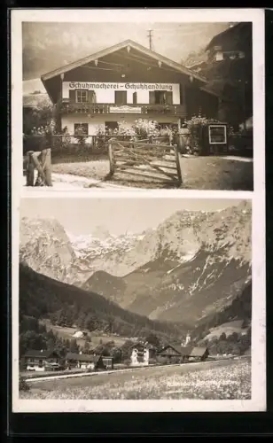 AK Ramsau b. Berchtesgaden, Schuhmacherei Gaggl-Baumann, Ortsansicht