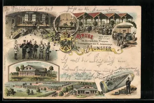 Lithographie Munster, Kantinen im Königlichen Truppen-Übungslager des X. Armeecorps