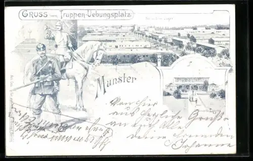 AK Munster, Truppenübungsplatz mit Soldaten und Baracken