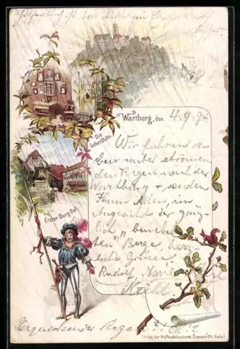 Vorläufer-Lithographie Wartburg, 1894, Die Luther-Stube, Erster Burghof