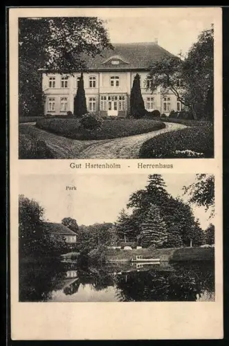 AK Hartenholm, Herrenhaus mit Gartenanlagen und Partie im Park
