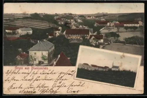 AK Blankenstein /Helbigsdorf, Ortsansicht aus der Vogelschau, Blick auf die Kirche