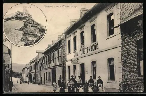 AK Oberdiebach, Gasthaus zum Fürstenberg, Ruine auf Berggipfel