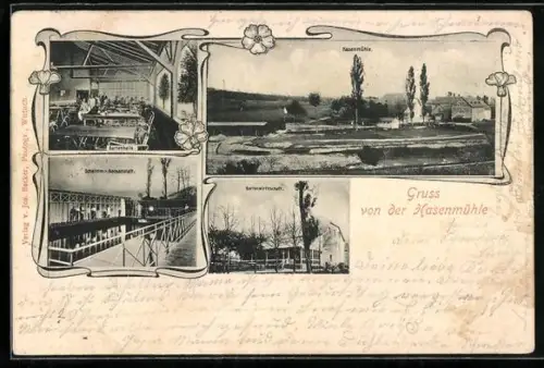 AK Wittlich, Gasthof und Badeanstalt Hasenmühle, Gartenwirtschaft, Gartenhalle