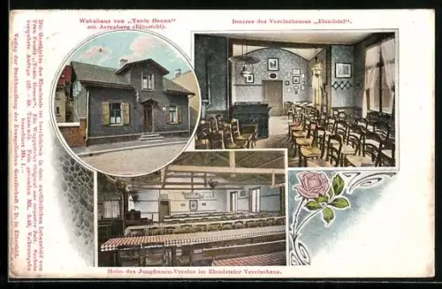 AK Elberfeld, Heim des Jungfrauen-Vereins im Elendstaler Vereinshaus, Innenansicht des Vereinshauses