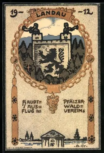 Künstler-AK Landau, Hauptausflug des Pfälzer-Wald-Vereins 1912, Wappen