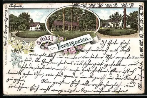 Lithographie Giessen, Gasthaus Forstgarten