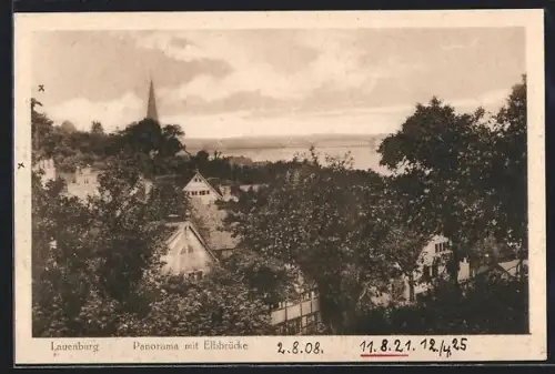 AK Lauenburg, Panorama mit Elbbrücke