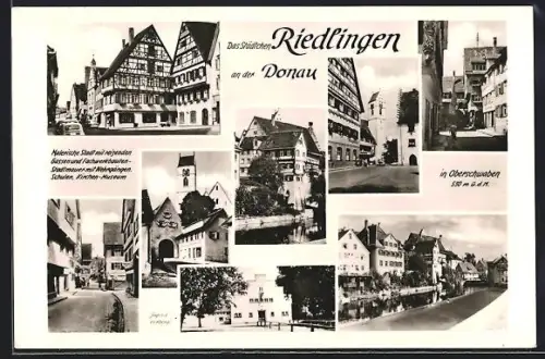 AK Riedlingen an der Donau, Fachwerkhäuser, Stadttor, Donauufer