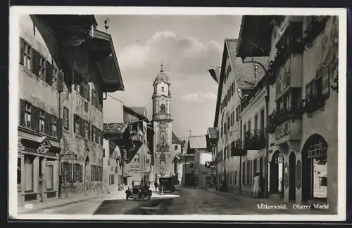 AK Mittenwald, Oberer Markt mit Zigarrengeschäft