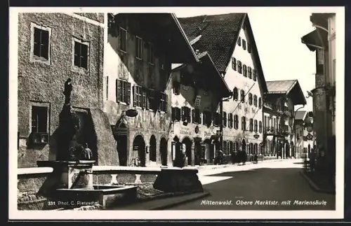 AK Mittenwald, Obere Marktstr., Mariensäule