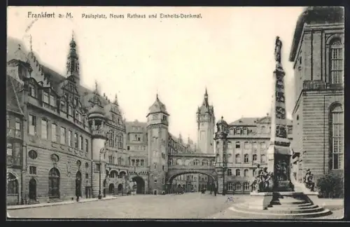 AK Alt-Frankfurt, Paulsplatz, Neues Rathaus, Einheits-Denkmal