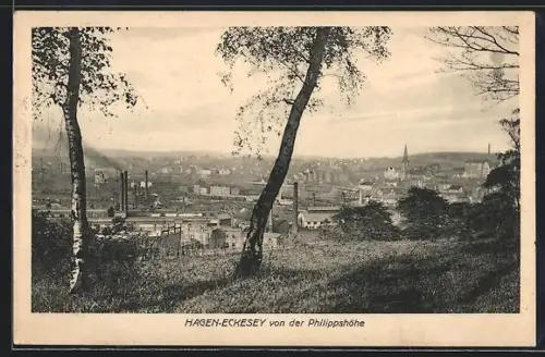 AK Hagen-Eckesey, Blick von der Philippshöhe auf die Fabrikanlagen