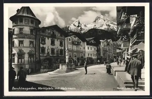 AK Berchtesgaden, Marktplatz mit Watzmann