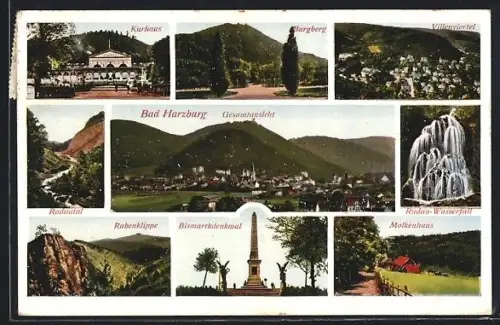 AK Bad Harzburg, Gesamtansicht, Kurhaus, Radau-Wasserfall