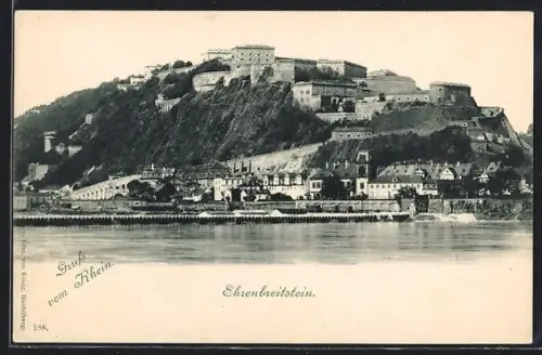 AK Ehrenbreitstein, Festung am Rheinufer