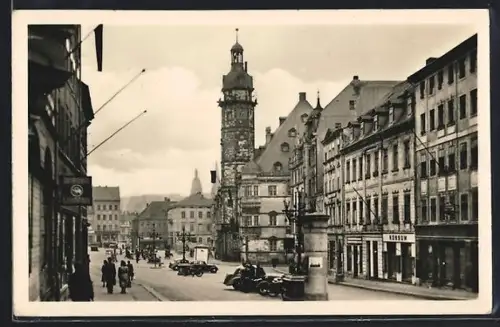 AK Altenburg, Marktplatz mit Rathaus und Brunnen