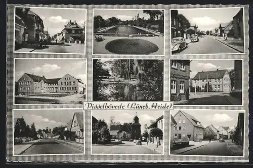 AK Visselhövede /Lüneb. Heide, Kirche, Park mit Teich, Strassenansichten