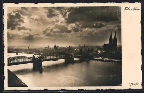 AK Köln a. Rhein, Kölner Dom und Hohenzollernbrücke