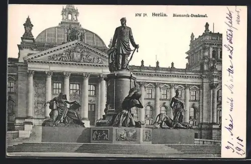 AK Berlin, Bismarck-Denkmal, Reichstagsgebäude im Hintergrund