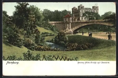 AK Hamburg-St.Pauli, Kersten-Miles-Brücke mit Seewarte