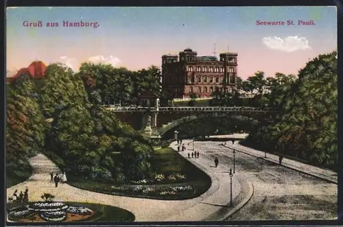 AK Hamburg-St. Pauli, Seewarte, Parkanlage