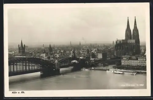 AK Köln a. Rh., Dom, Hohenzollernbrücke, Rheinpanorama