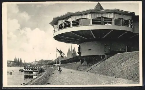AK Köln, Die Bastei, Rheinpromenade, Dom im Hintergrund
