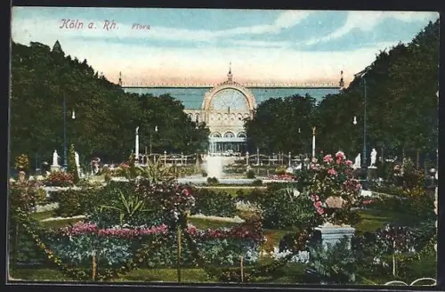 AK Köln-Riehl, Flora, Gartenanlage, Springbrunnen