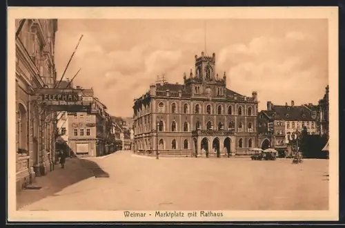 AK Weimar, Marktplatz mit Rathaus