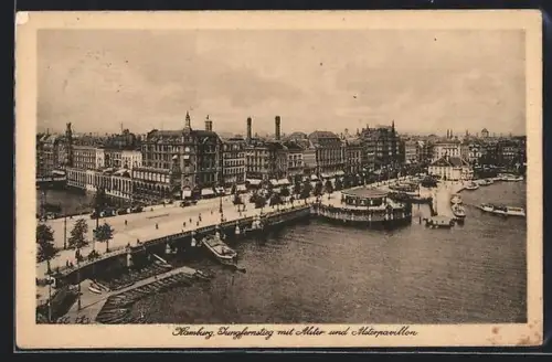 AK Hamburg-Neustadt, Jungfernstieg mit Alster und Alsterpavillon