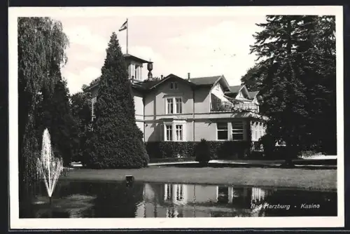 AK Bad Harzburg, Kasino, Springbrunnen, Park