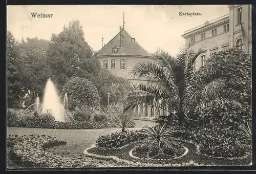 AK Weimar, Karlsplatz, Brunnen und Gartenanlage